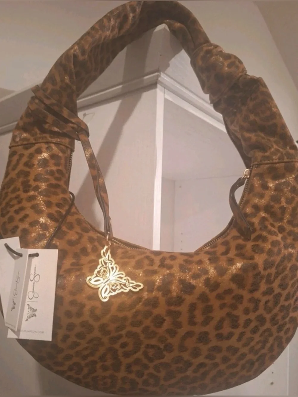 🎉🎉🎉Jessica Simpson Leopard Print Hobo Bag - Brown & Gold